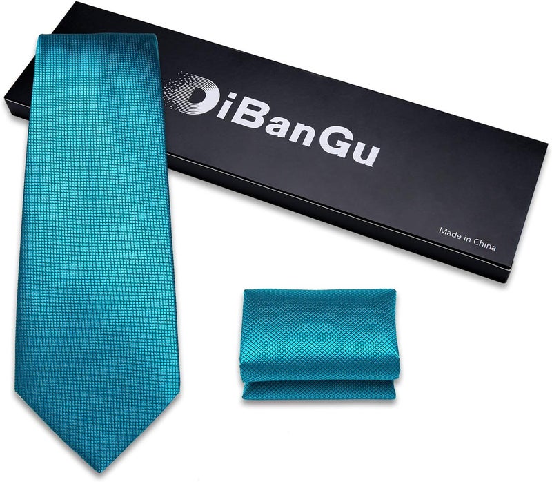 DiBanGu Mens Solid Color Tie and Pocket Square Set Woven Silk Plain Necktie & Handkerchief for Men Wedding Party Formal - Image 2